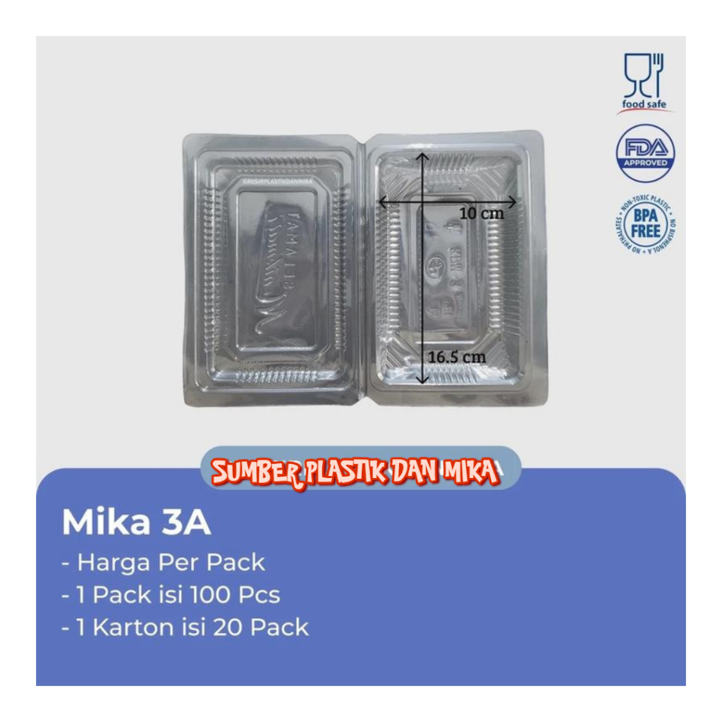 [ 1 PACK ISI 100 PCS ] MIKA PLASTIK KUE 3A / MIKA 3A Bening / Mika Kue 3x Tempat Risol / Mika Tempat