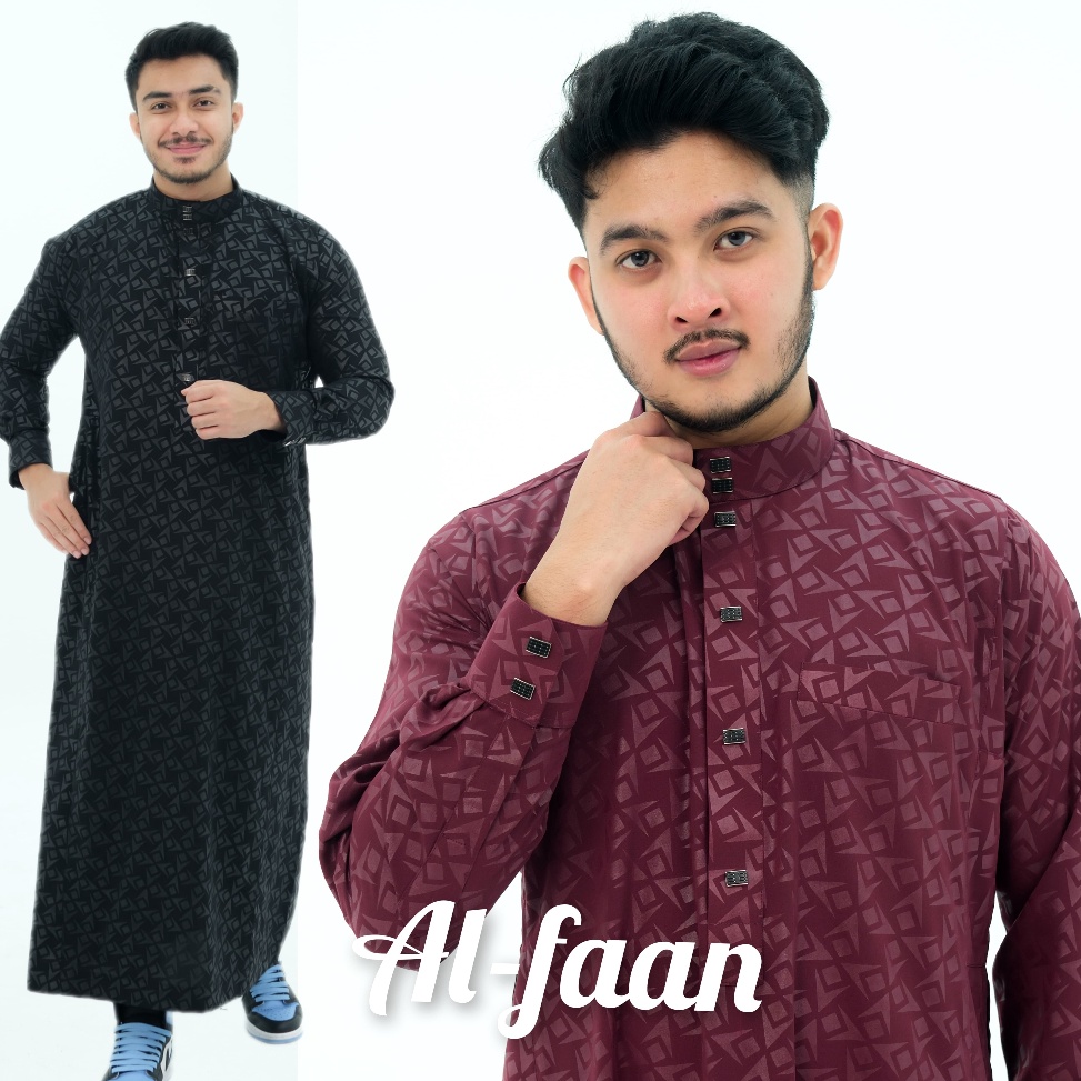 Paling Dicari Jubah Pria Gamis pria motif embos lengan panjang manset kancing robes hitam Jubah Pria