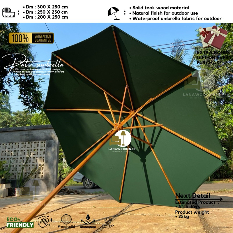 payung cafe outdoor jumbo rangka kayu jati jepara dengan kain polyster ketahanan kurang dari 1tahun 
