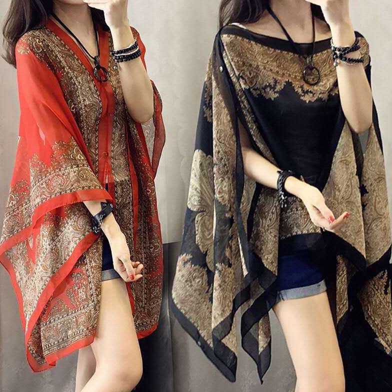 Lariz Outer Scarf Batik Chiffon Pantai Bahan Sifon Baju Luaran Bali Premium Syal Sutra Shawl Wanita 