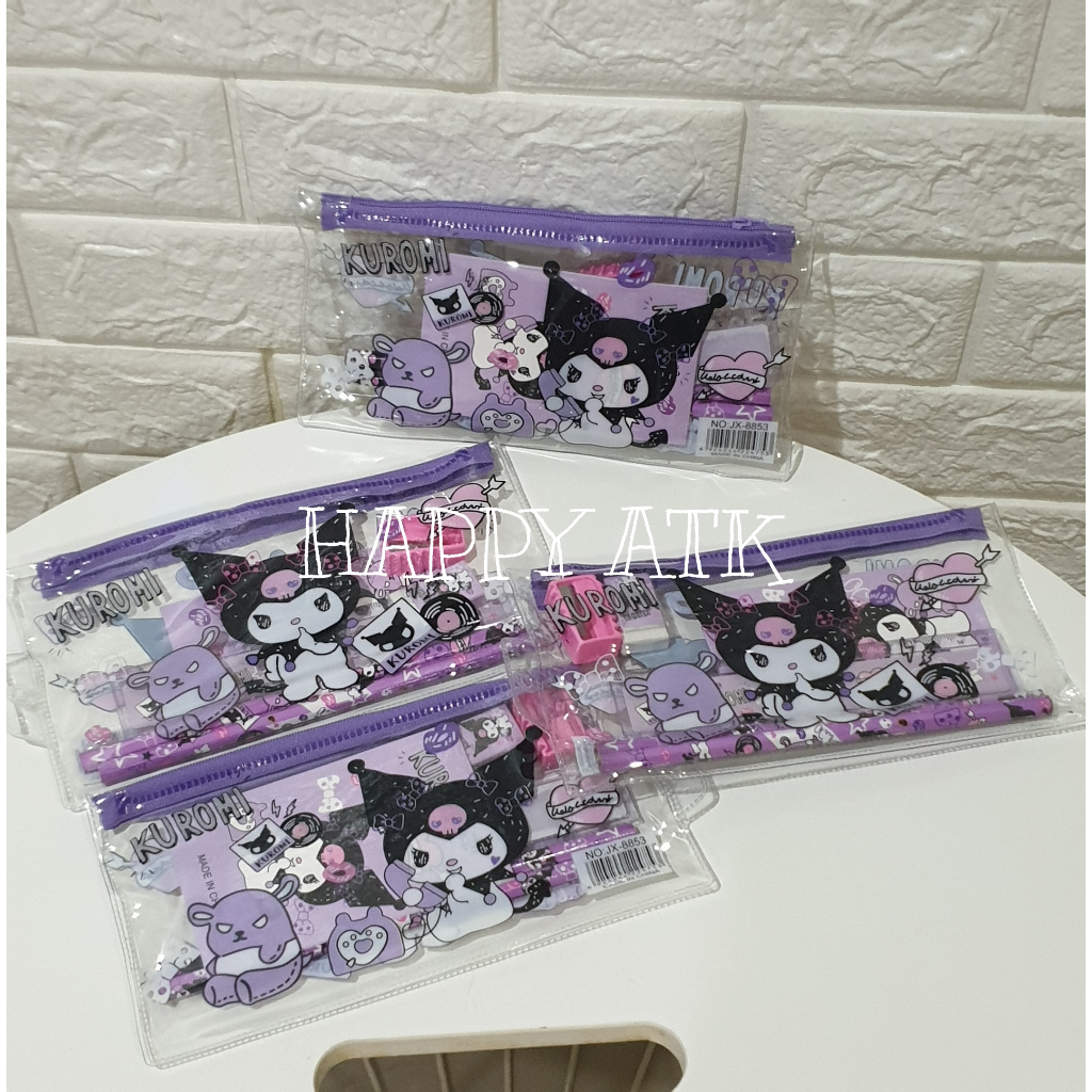 

SET STATIONARY (6 IN 1) POUCH / PERLENGKAPAN ALAT TULIS + POUCH PVC / PENSIL PENGGARIS SERUTAN PENGHAPUS KUROMI SANRIO