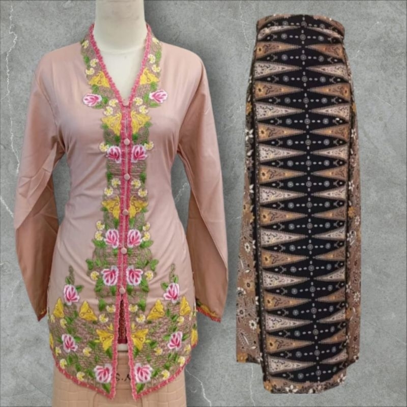 FK-Set Kebaya Encim Betawi Wanita Lengan Panjang/ Kebaya Encim Bahan Katun Bordir Model Tatar Sunda/