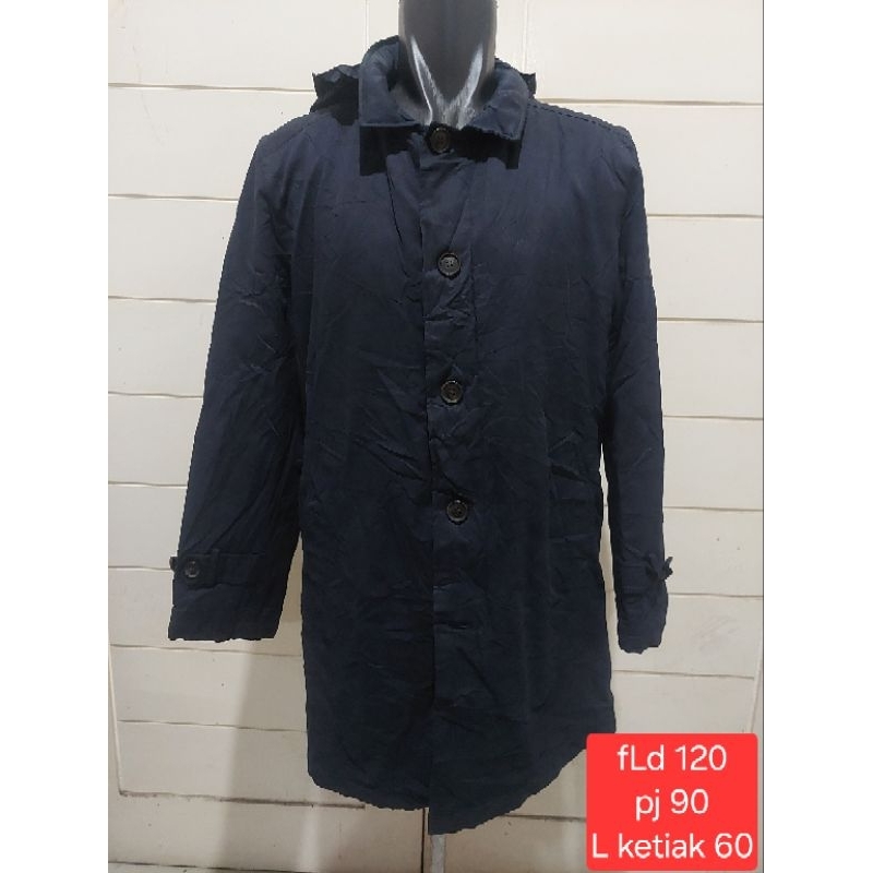 Sap long trench coat hoodie pria warna navy
