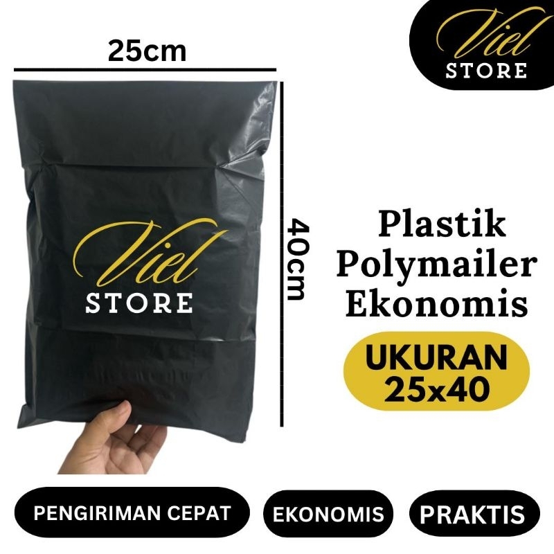 

Polymailer 25x40 HITAM Ekonomis, isi 100 lembar Kantong Packing Plastik Olshop Baju