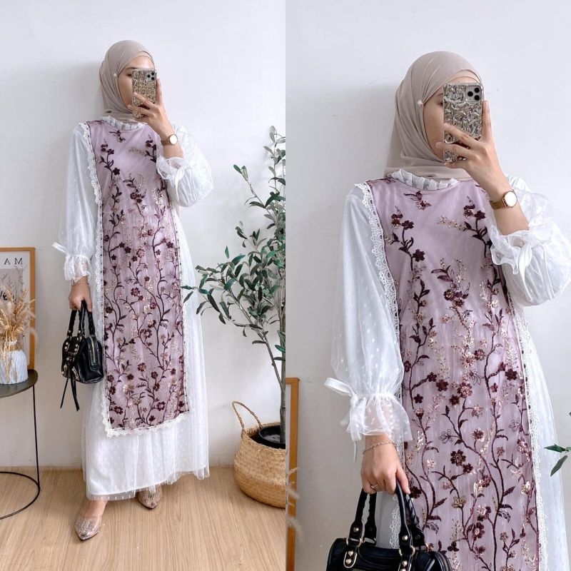 GAMIS BRUKAT TERBARU DRESS TILE DOT BAJU WANITA HARI RAYA LEBARAN