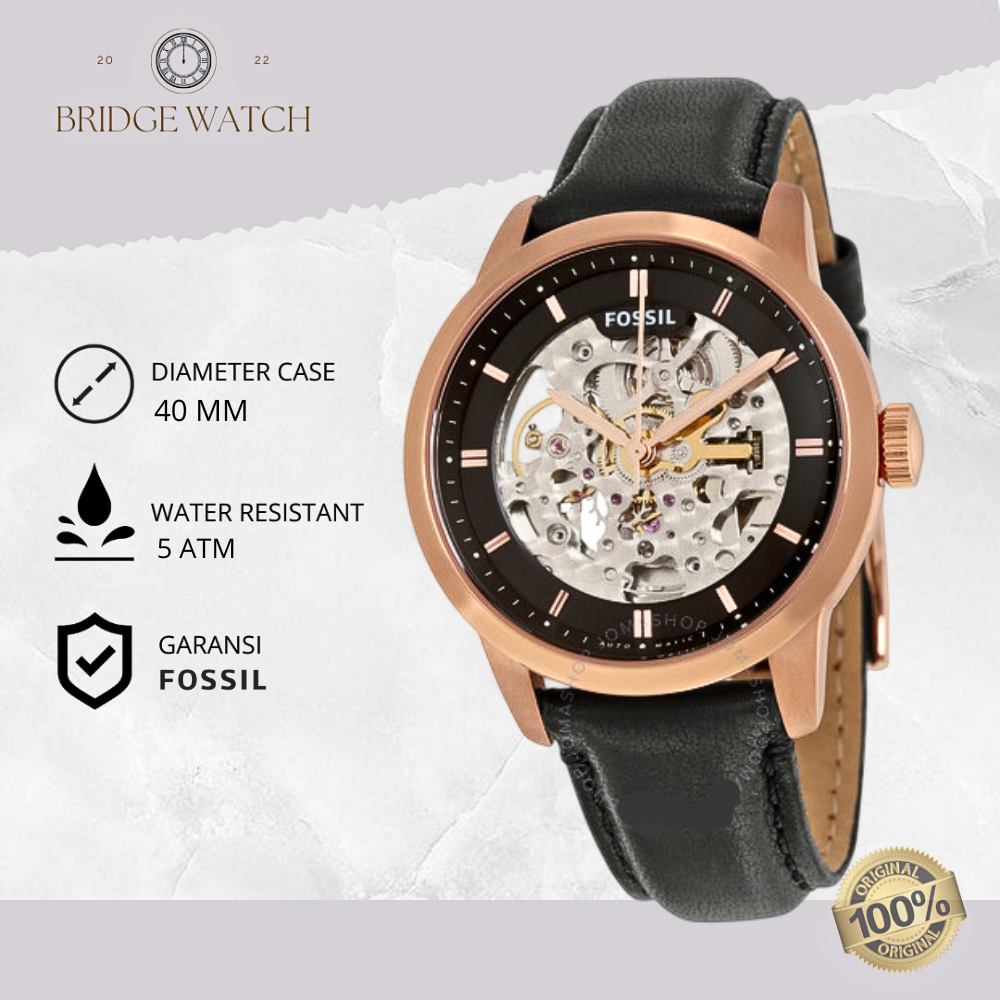 Jam Tangan Pria Fossil Automatic Pria Townsman Analog Strap Kulit Hitam Cowok Black Leather Strap Wa
