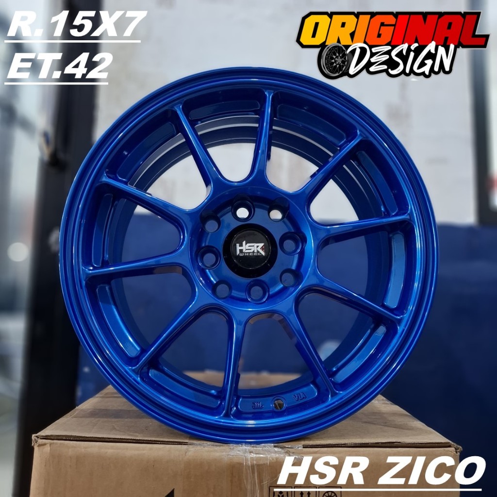 Velg racing hsr lebar 7 lubang baut 4 HSR ZICO R15 mobil yaris, jazz, brio, ring 15 warna biru/blue