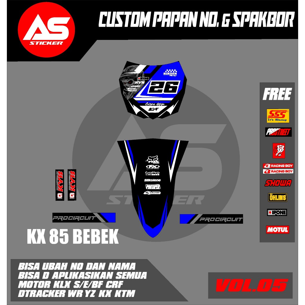 Sticker DECAL PAPAN NOMOR START+SPAKBOR DEPAN MOTOR CRF KLX 150 KLX BF KLX GORDON DTRACKER KX YZ KTM