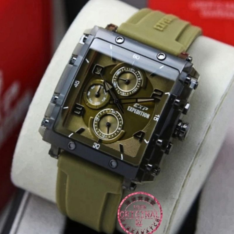 Jam Tangan Wanita Expedition E6808 Ruber Original hijau army