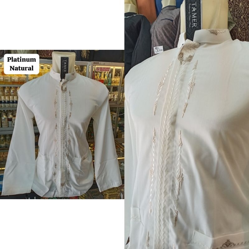 Baju Koko / Baju muslim Pria Tamer lengan panjang putih bordir katun premium Platinum