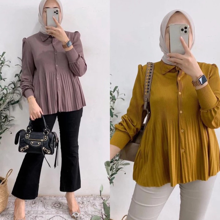Terbaru Kemeja plisket wanita premium pleats blouse tisya