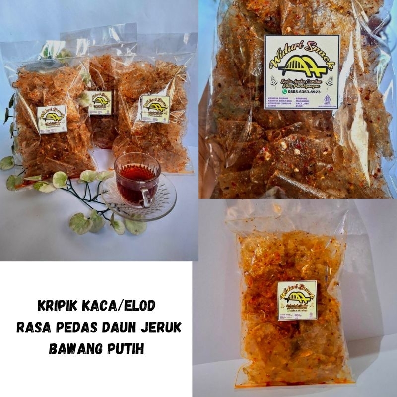 

kripik kaca pedas daun jeruk bawang putih /elod/125 gram /pedas renyah gurih
