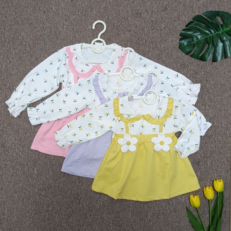 RUKHALBABY Dress Bayi Bunga Kecil Anak Perempuan Lengan Panjang Gaun Cewek Import usia 0 1 2 Tahun