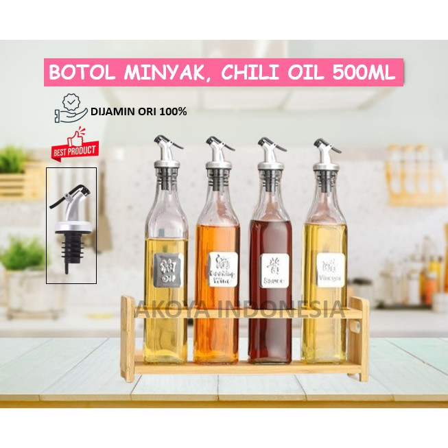 Botol Minyak, Chili Oil, Kecap, Sirup Kaca Tutup Karet 500Ml