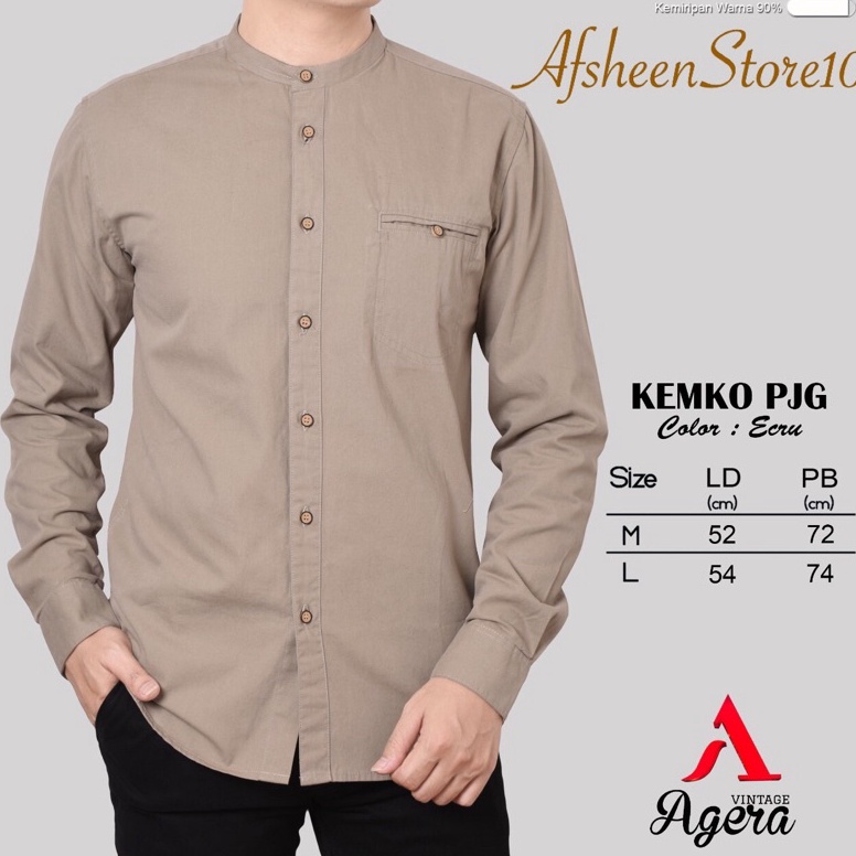 Siap Kirim Kemeja Koko KEMKO Kemeja Pria Kerah Sanghai Polos Lengan Panjang Brand Agera