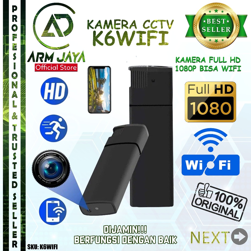 Armjaya Hidden Kamera Pengintai Mini Tersembunyi K6WIF Spy Camera Korek Lighter V18 K6 WiFiI