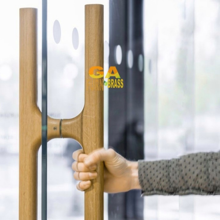 Handle Pintu Rumah/ Gagang Pintu Kaca Kayu Jati Solid Model Woten/Handle Kayu Jati