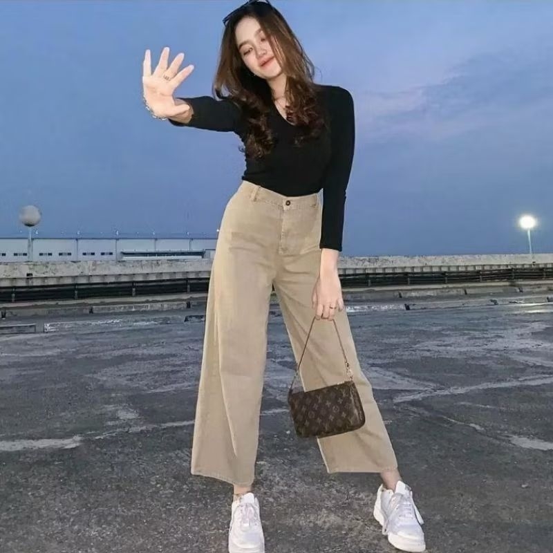 PROMO / BAHAN PREMIUM / Teruwuw Celana jeans wanita highwaist kulot wanita panjang jins Loose korea