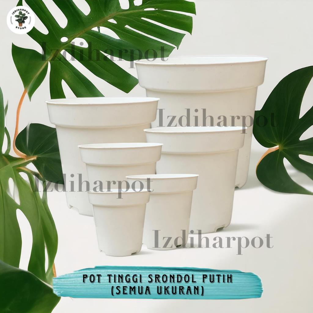 Pot Bunga Tanaman Plastik Tinggi Srondol Polos Putih - SRONDOL POLOS