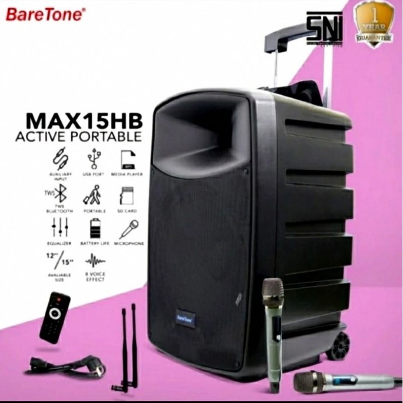 Speaker Portable Baretone MAX 15HB max15hb 15inch speker bluetooth wireless meeting 600 watt origina
