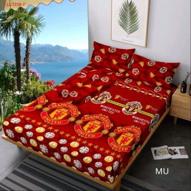 Paket Lengkap Bedcover Set Sprei Motif Bola Manchester United [COD]