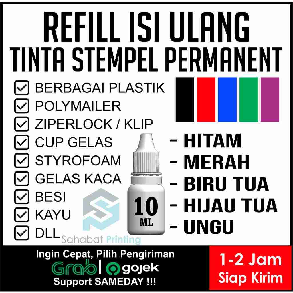 

Tinta Refill Stempel Plastik Permanen 10ml Serbaguna
