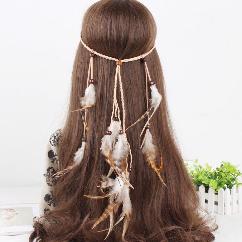 Headband ikat Kepala Hiasan Rambut Bulu Merak Bulu Indian Boho Bohemian