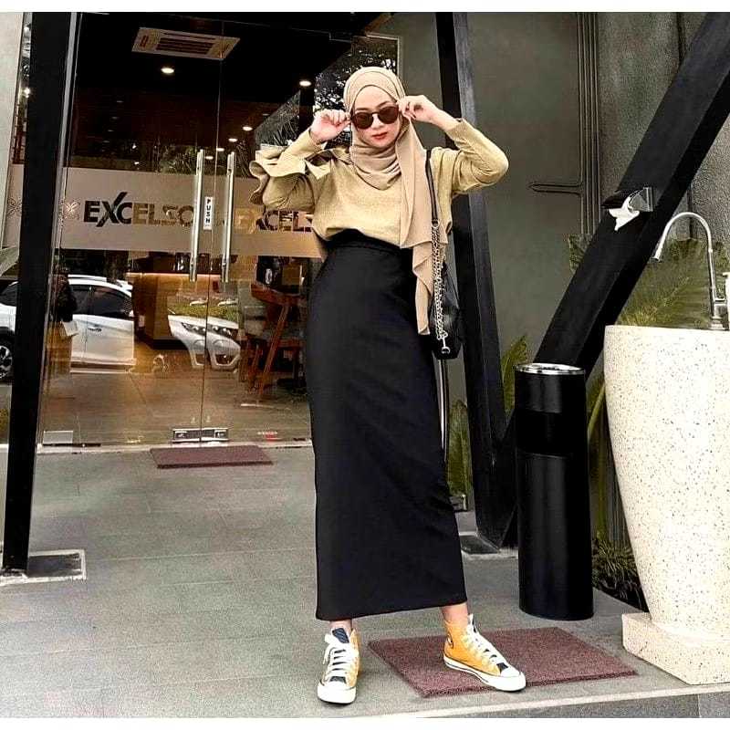 Rok span panjang Hitam Bahan scuba premium | rok span saku | rok kerja span panjang Casual formal