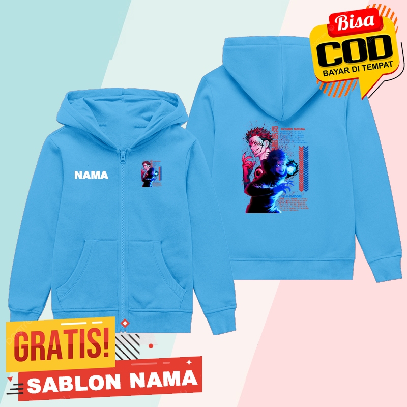 Jaket Hoodie Zipper Anak Jujutsu Kaisen Ryomen Yuji Sukuna / Jaket Sleting Anak Laki Laki & Perempua