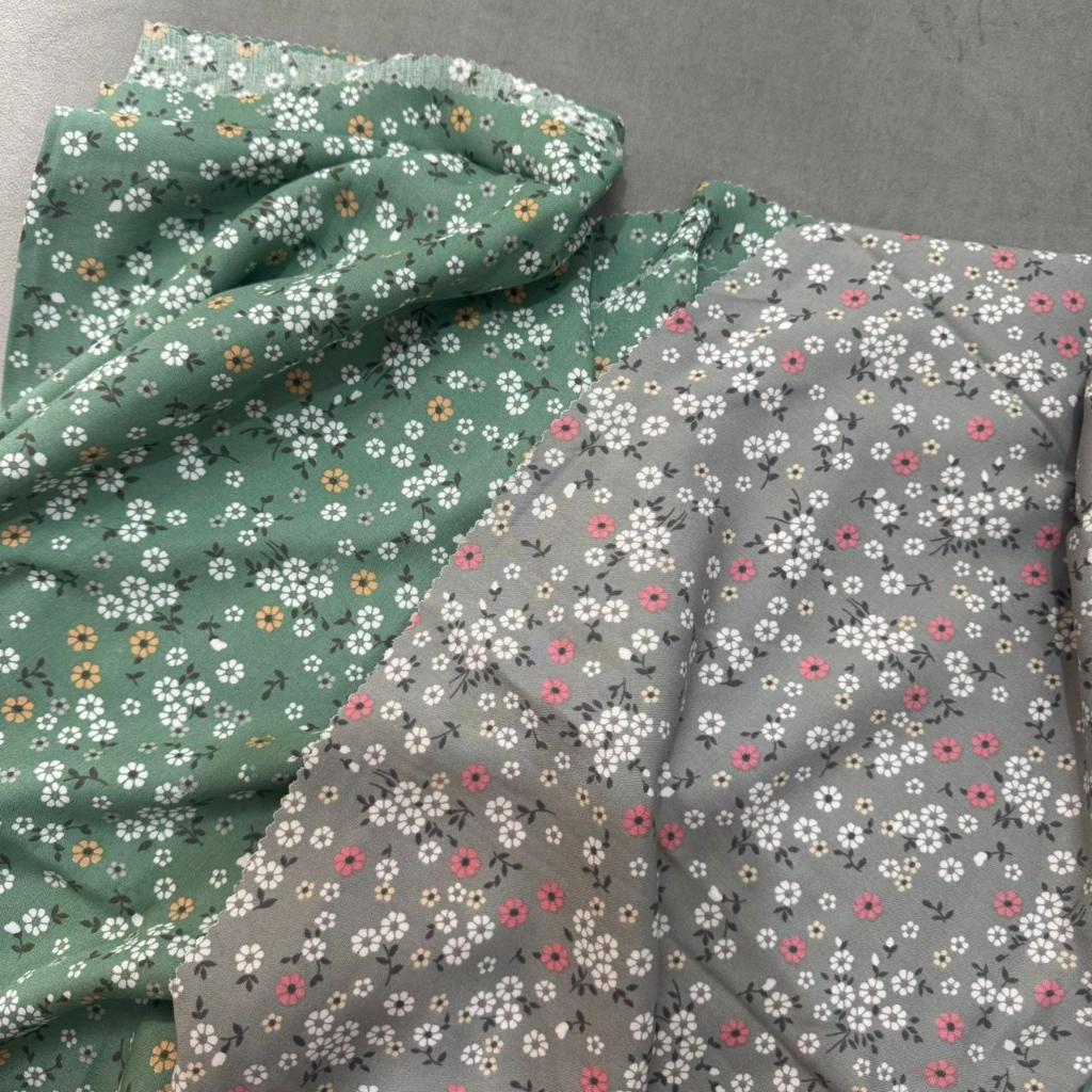 Kain katun rayon viscose premium motif bunga kecil terbaru hijau dan abu cocok untuk gamis daster tu