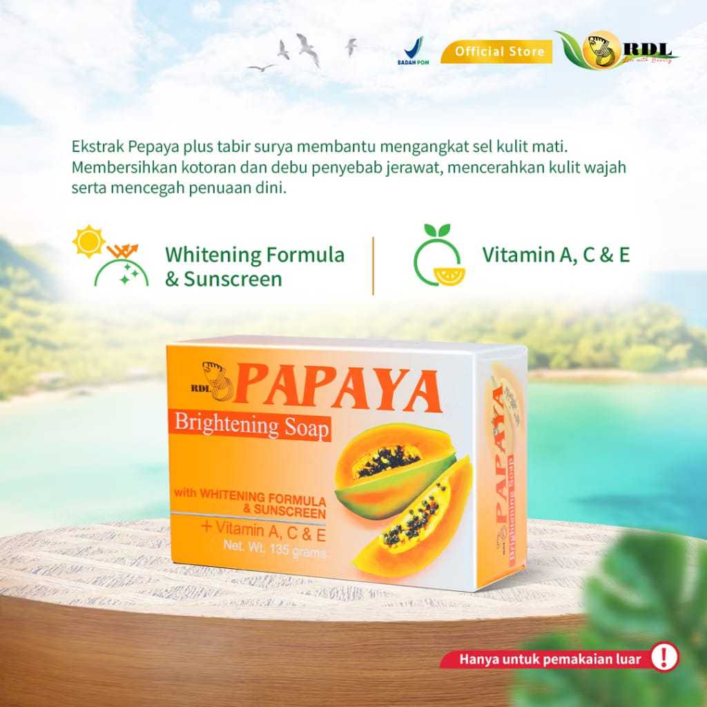 (GROSIR 1 LUSIN) Sabun RDL Papaya Brightening Soap 135 gram BPOM Best Seller