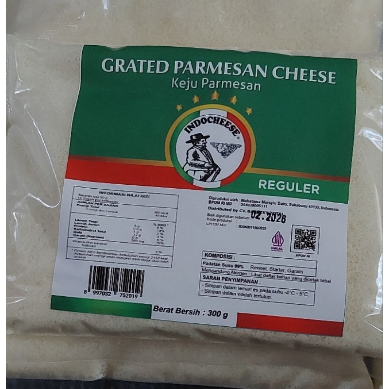 

KEJU PARMESAN INDOCHEESE 300GR/ 100 HALAL PERBOX ISI 14 PACK