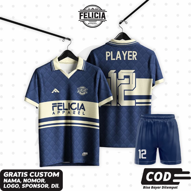 jersey retro vintage / jersey printing custom / jersey futsal sepak bola / jersey kerah navy cream