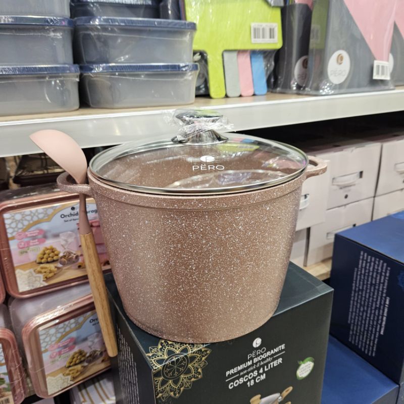 Pero Stock Pot Panci Gentong Granite 24cm with Glass Lid