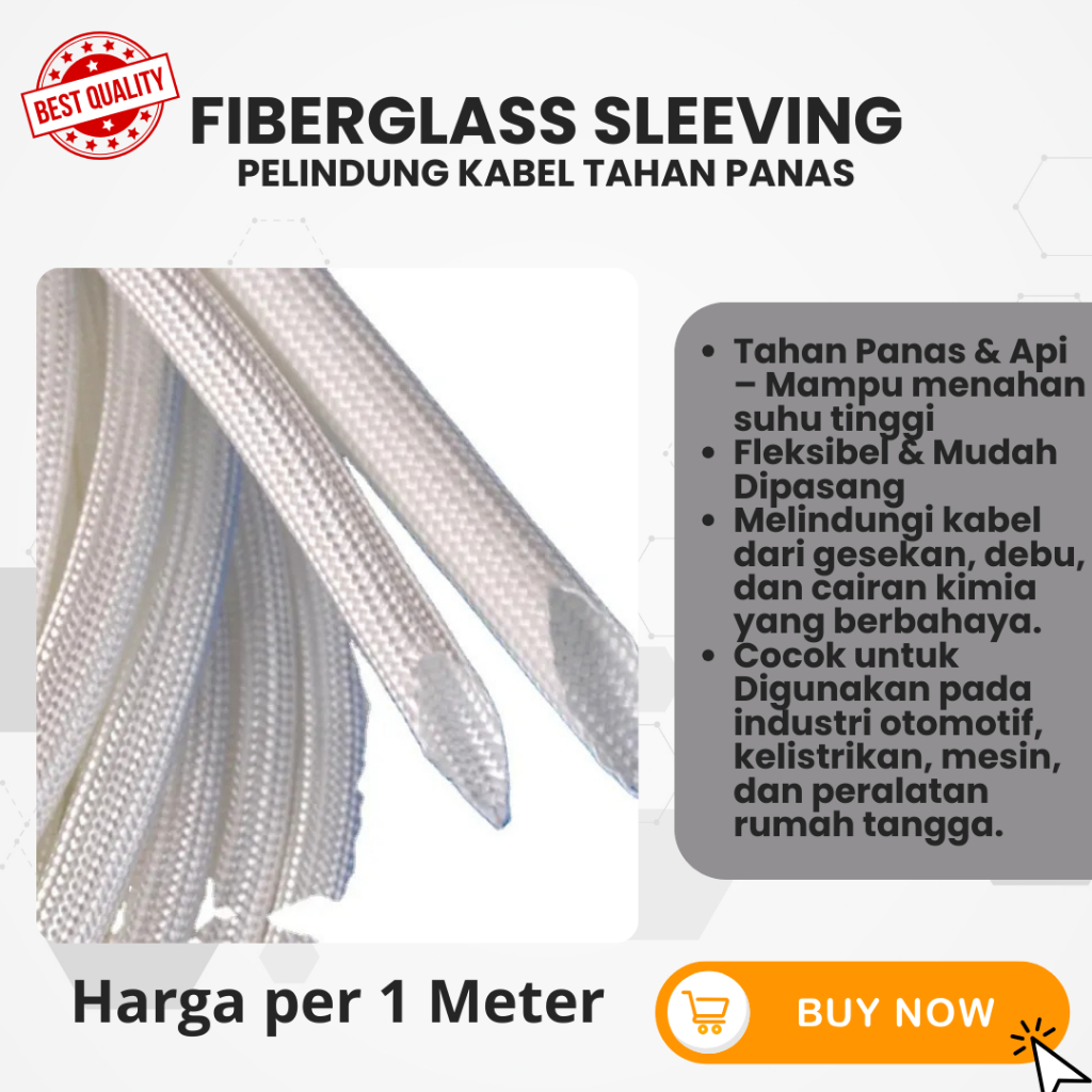 Selongsong Pelindung Kabel Tahan Panas 1 Meter / Kabel Strip Tahan Panas ( Fiberglass Sleeving ) ela