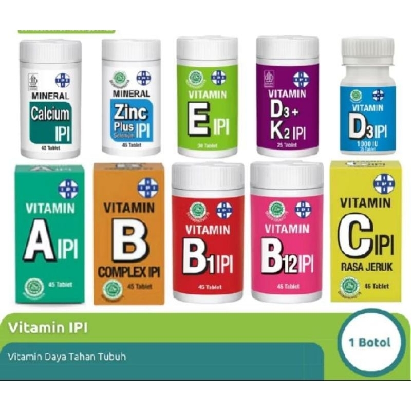 Suplemen vitamin IPI A. B1  B2 komplek C D E Zinc /Vit E/ Vit C/ Vit B Complex/B12/ Vit A/ Vit D3 +K