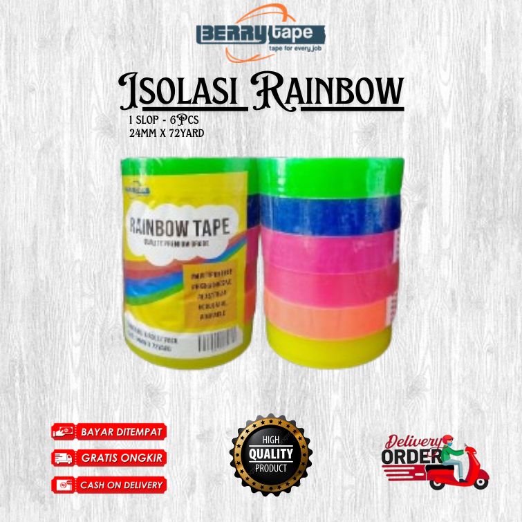 

Berry Tape Isolasi Warna-Warni Rainbow (1 SLOP ISI 6 pcs) 24MM x 72 Yard