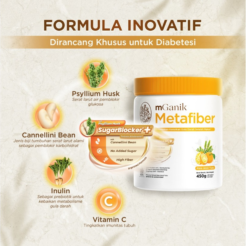mGanik Metafiber 450 gr Obat Alami Diabetes Mencegah Lonjakan Gula Darah Tinggi Setelah Makan