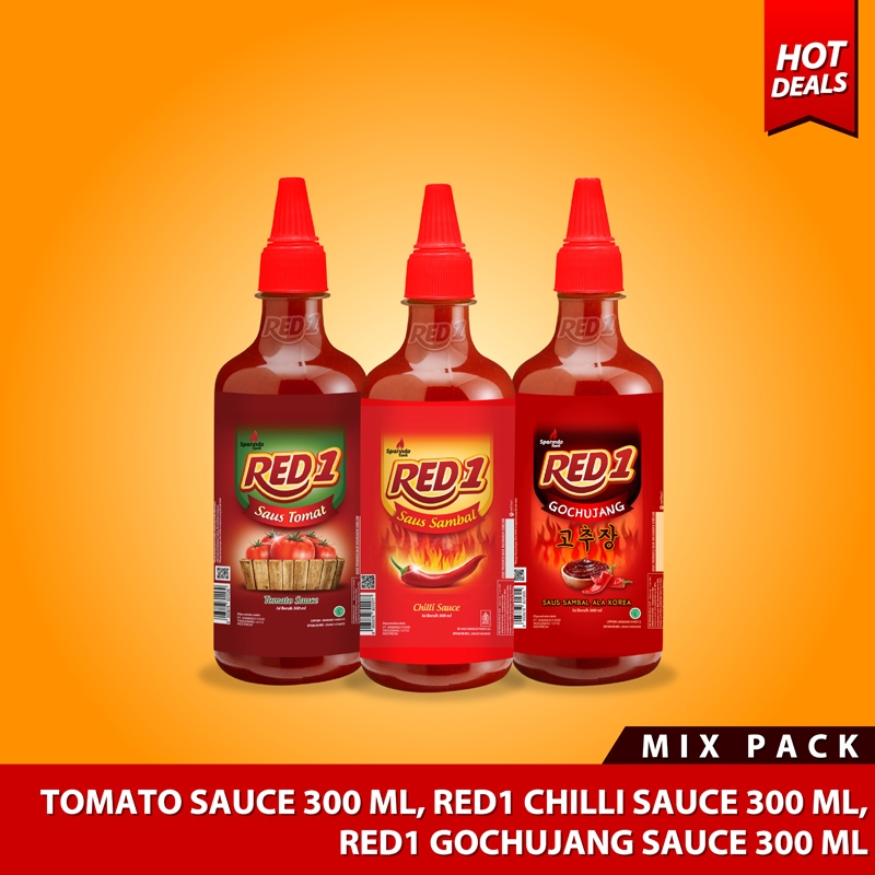 

RED1 MIX PACK (300 ml Sambal 1, Gochujang 1, Tomat 1)