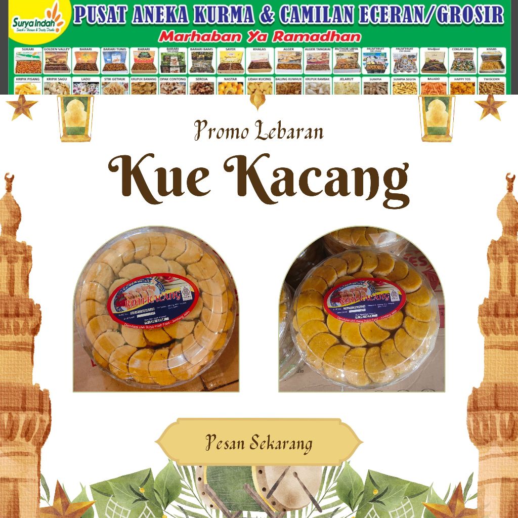 

Kue Kering Lebaran Roti Kacang packing dalam Toples bulat uk 500gr Surya Indah Jombang