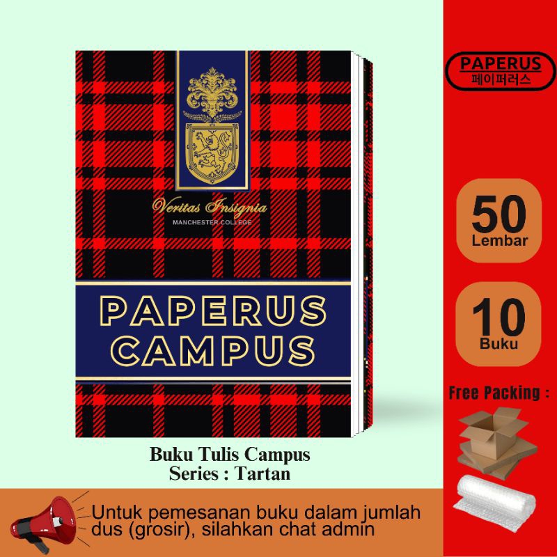 

PAPERUS Buku Tulis Boxy / Campus / Series Tartan / Isi 50 Lembar / 1 Pack (10 Buku)
