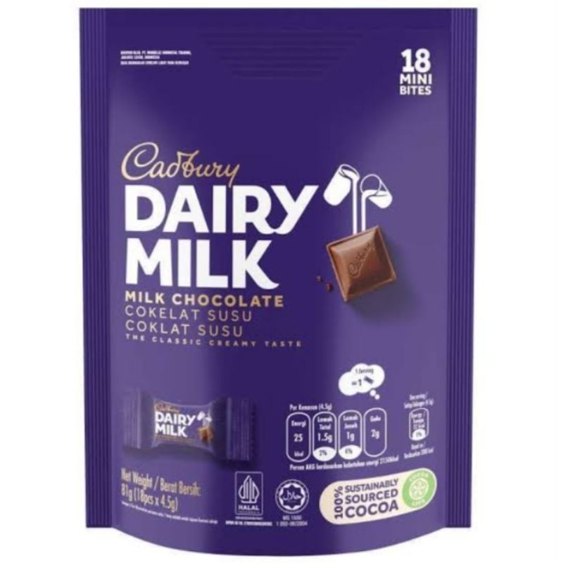 

Cadbury Dairy Milk Cokelat Sharebag isi 18 × 4