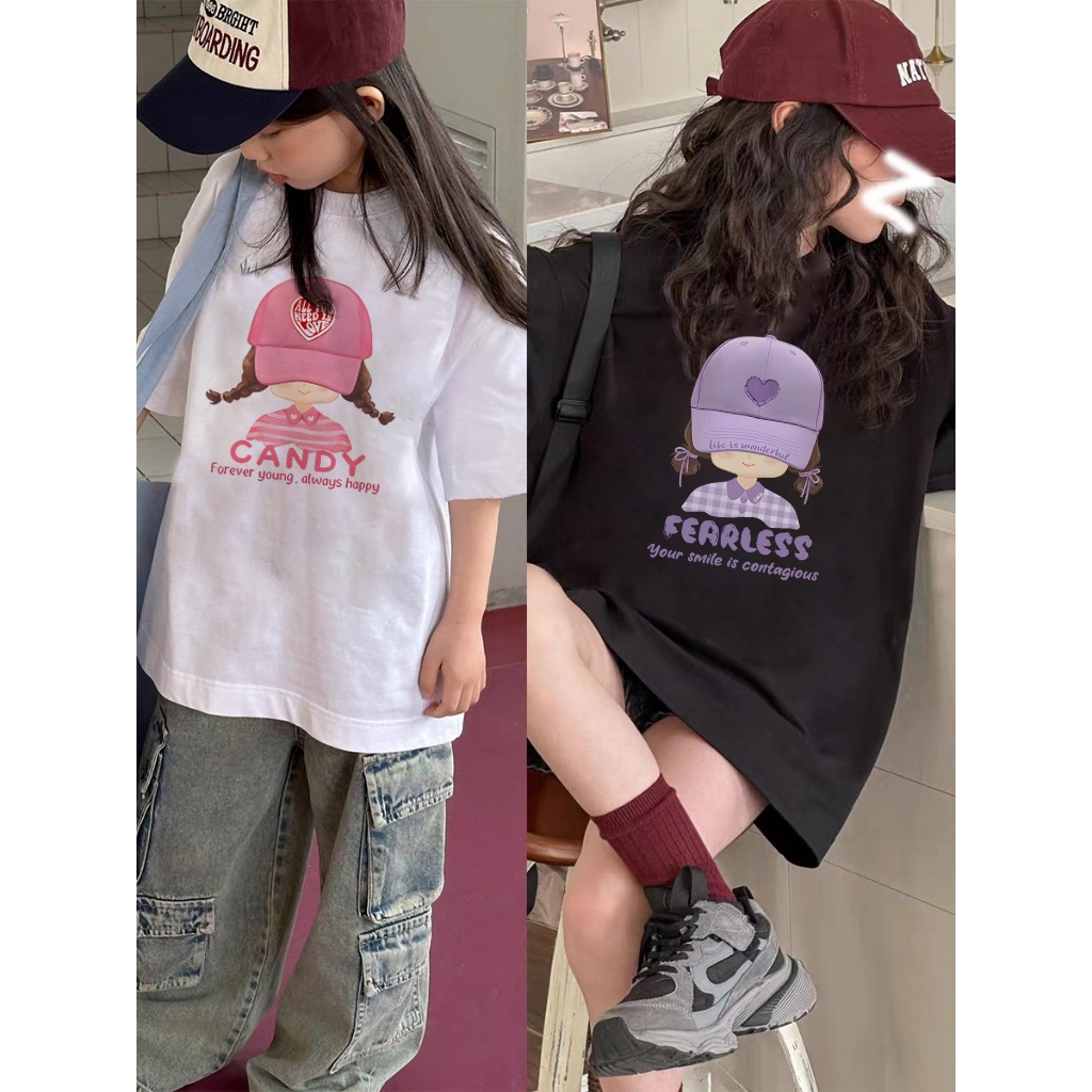 Kaos anak|cewek 10 tahun import|2-12 Tahun|Kaos gadis kecil memakai topi|Cetakan gaya Korea|korea st