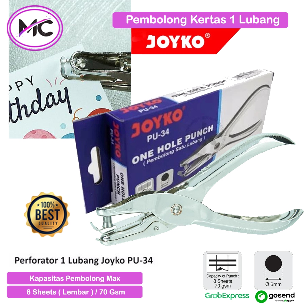 

Pembolong Kertas 1 Lubang Joyko PU-34 Alat Pelubang Plastik Kertas Hang Tag Snack Alat Tang Plier 6mm Press One Hole Punch Kancing Cetet Pelubang Perforator Opening Mould Clip Original