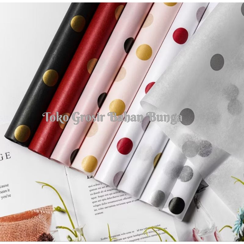 

Lembaran Kertas Bunga Tissue Cotton Premium Motif Polkadot Wrapping Paper lembaran (70 x 58 cm) KERTAS WRAPPING PAPER KOREA NON WATERPROOF POLKADOT