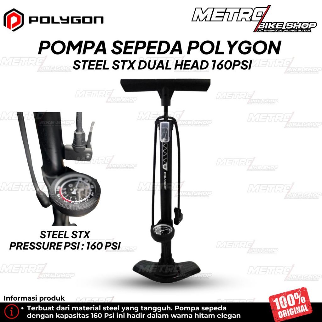 Pompa lantai sepeda floor pump Polygon steel dual head 160 psi pompa angin /ban sepeda/ pompa motor