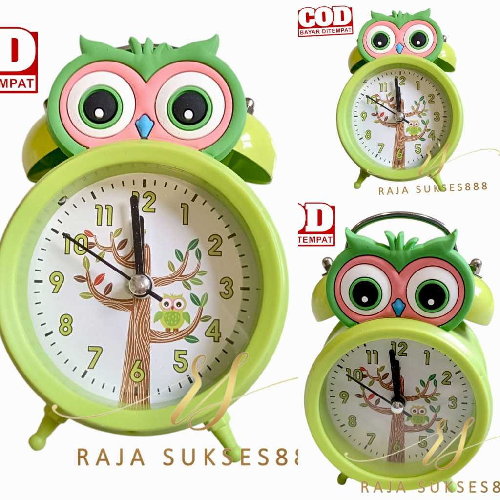 Jam Beker Jam Weker Bunyi Kring Jam Karakter Burung OWL Hijau Bisa Alarm