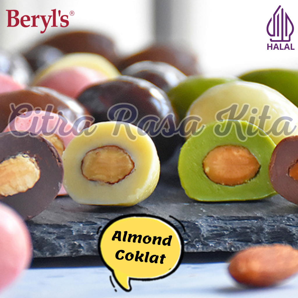 

RB Halal Beryls Crunchy Assorted Almond Green Tea Milk White Chocolate Kemasan Jar 380gr & 450gr