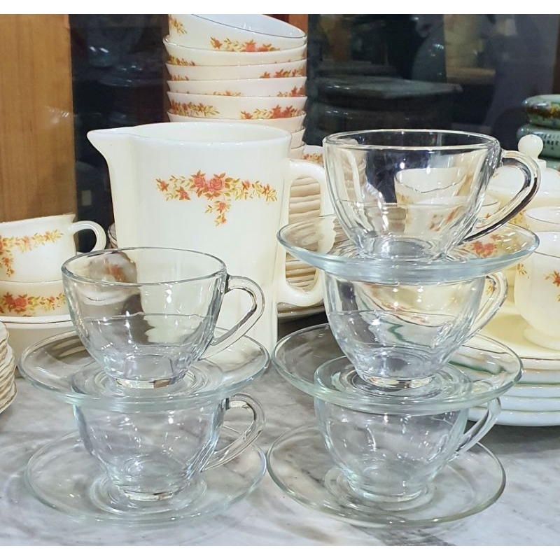 5pcs Arcoroc France Vintage Transparant tea cup Antik jadul