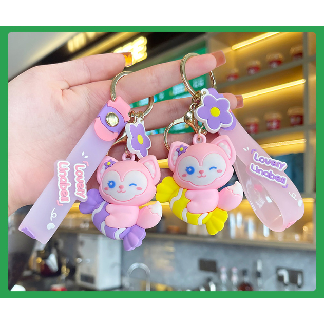 Gantungan Kunci Rubah Pink Peluk Permen Tali Lovely Linabell Lucu Imut Hadiah Murah Ganci Tas Sekola